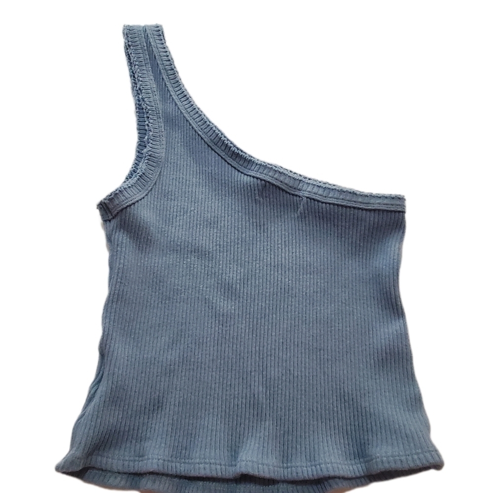 URBAN OUTFITTERS One Shoulder Ribbed Cropped Tank Top Summer Blue Size M EUC - Picture 6 of 13